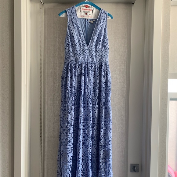 Powder Blue Lace Maxi Dress - Picture 1 of 8